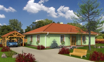 projekt prízemného rodinného domu s valbovými strechami, vhodný aj na užší pozemok